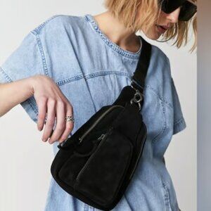 FREE PEOPLE Black Suede 'Hudson' Sling Crossbody Bag -- NWT